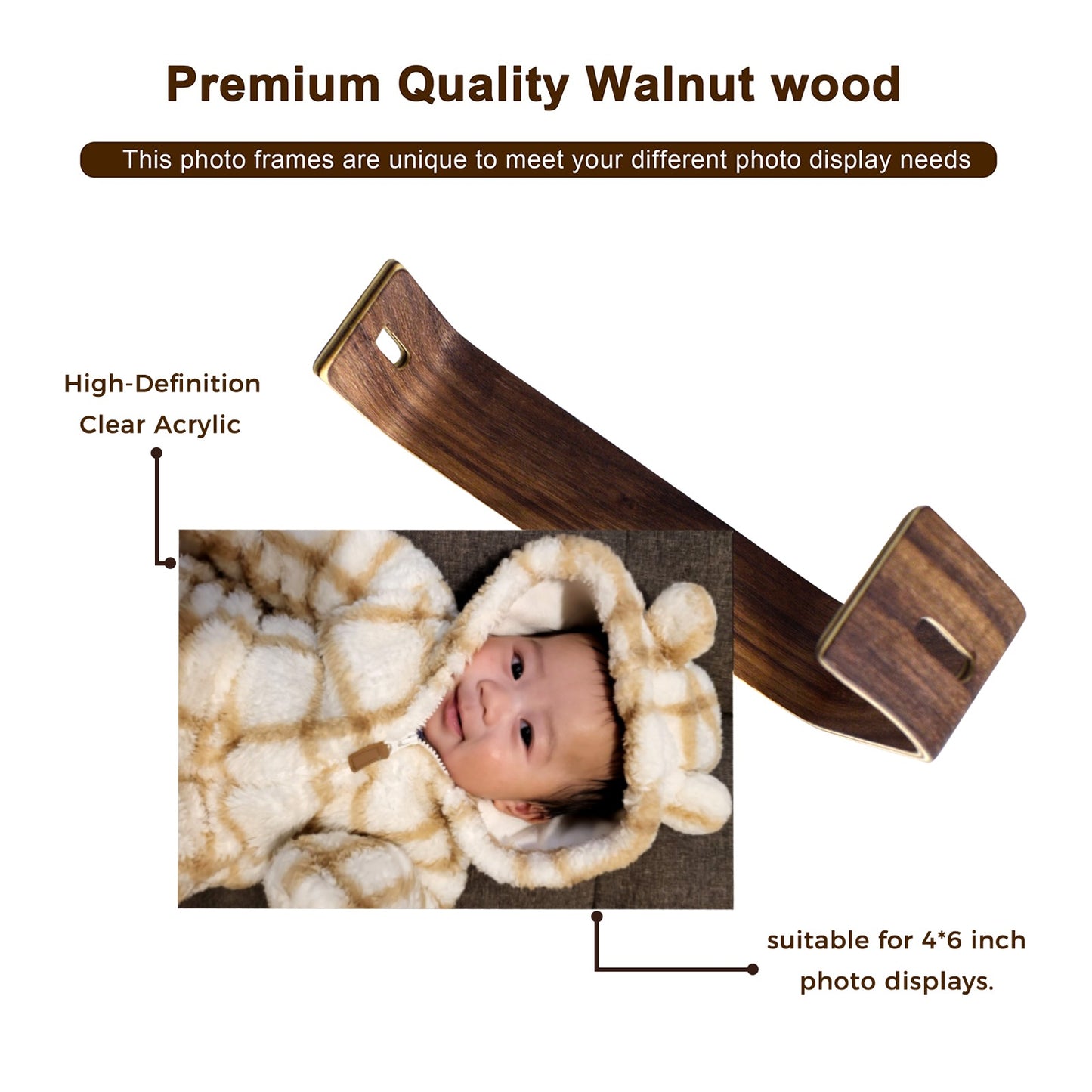Final L-Shaped Walnut Holder Acrylic Photo Frame 4"x6"