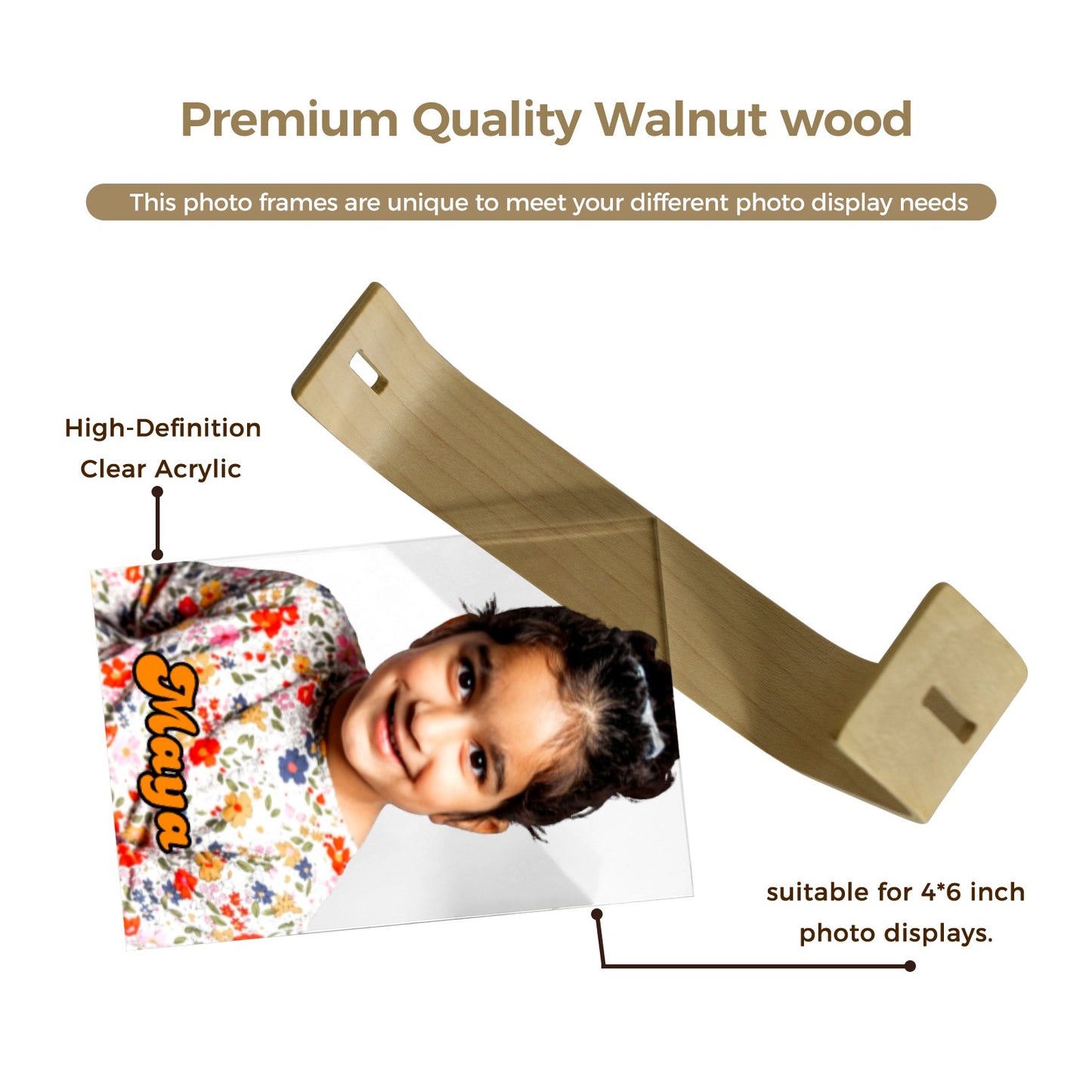 Final L-Shaped Walnut Holder Acrylic Photo Frame 4"x6"